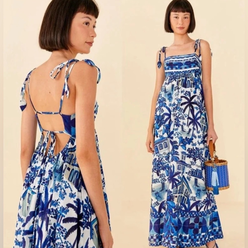 NEW W TAGS FARM RIO DRESS MAXI BLUE SWEET RIO OFF WHITE NEW WITH TAG‎ M